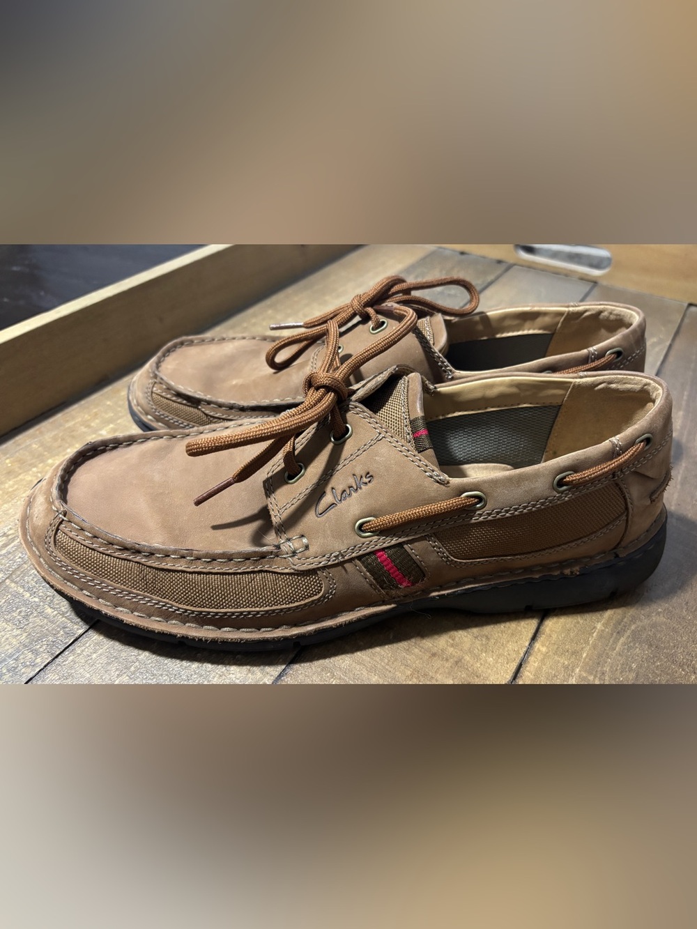 Clarks Men's Waterloo leather boat shoes, size 11.5